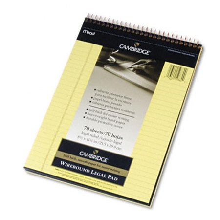 MEAD Mead 59880 Cambridge Premium Wirebound Legal Pad- Legal Rule- Letter- Canary- 70 Sheets/Pad 59880